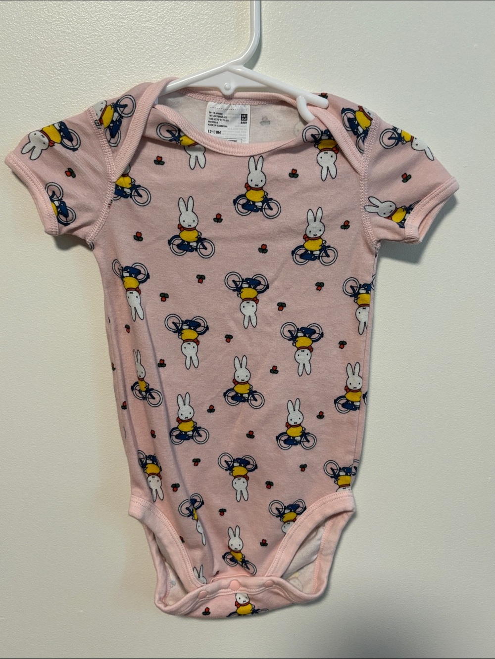 Uniqlo Pink Miffy Bicycle Print Short-Sleeve Bodysuit